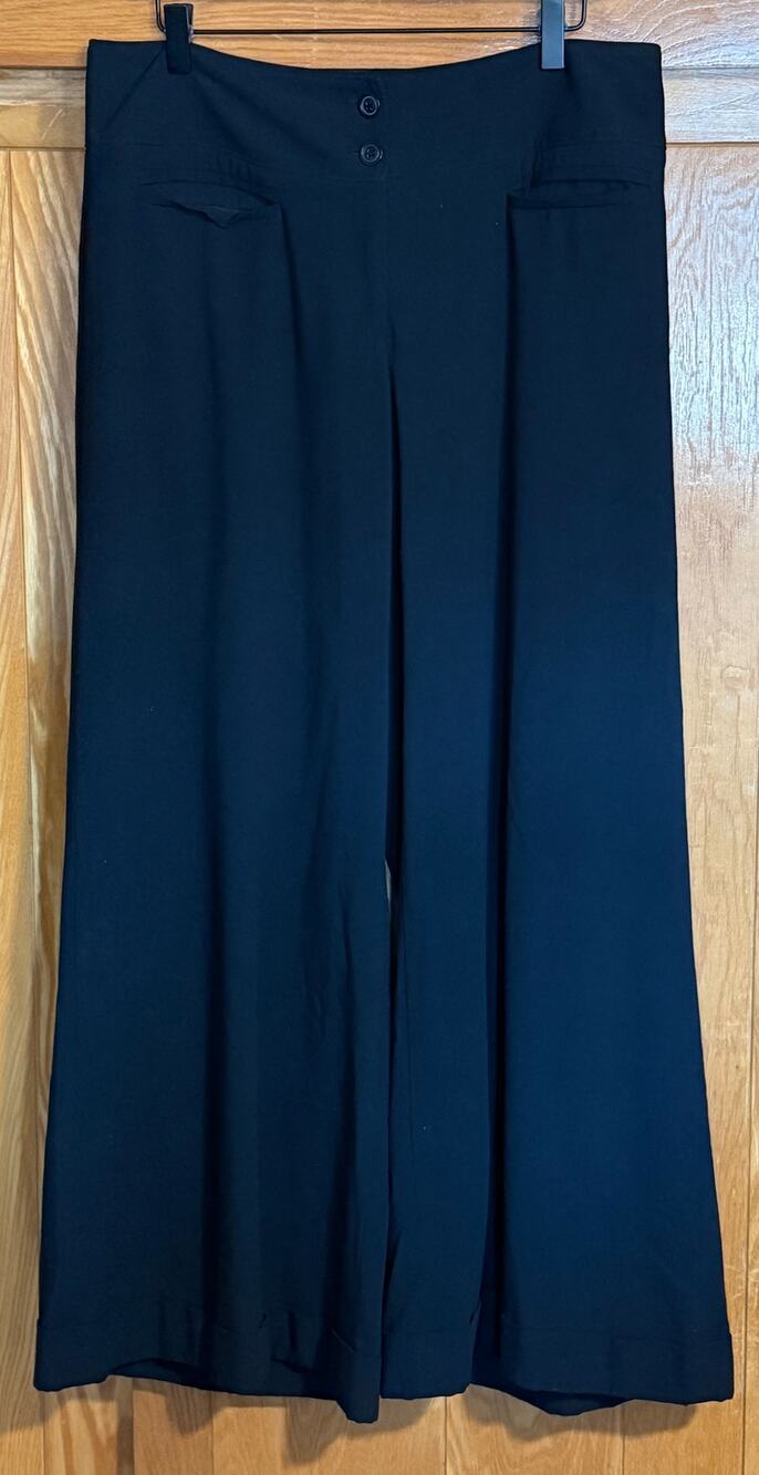 Lane Bryant Wide-Leg High-Waisted Trousers - Size 14 Black